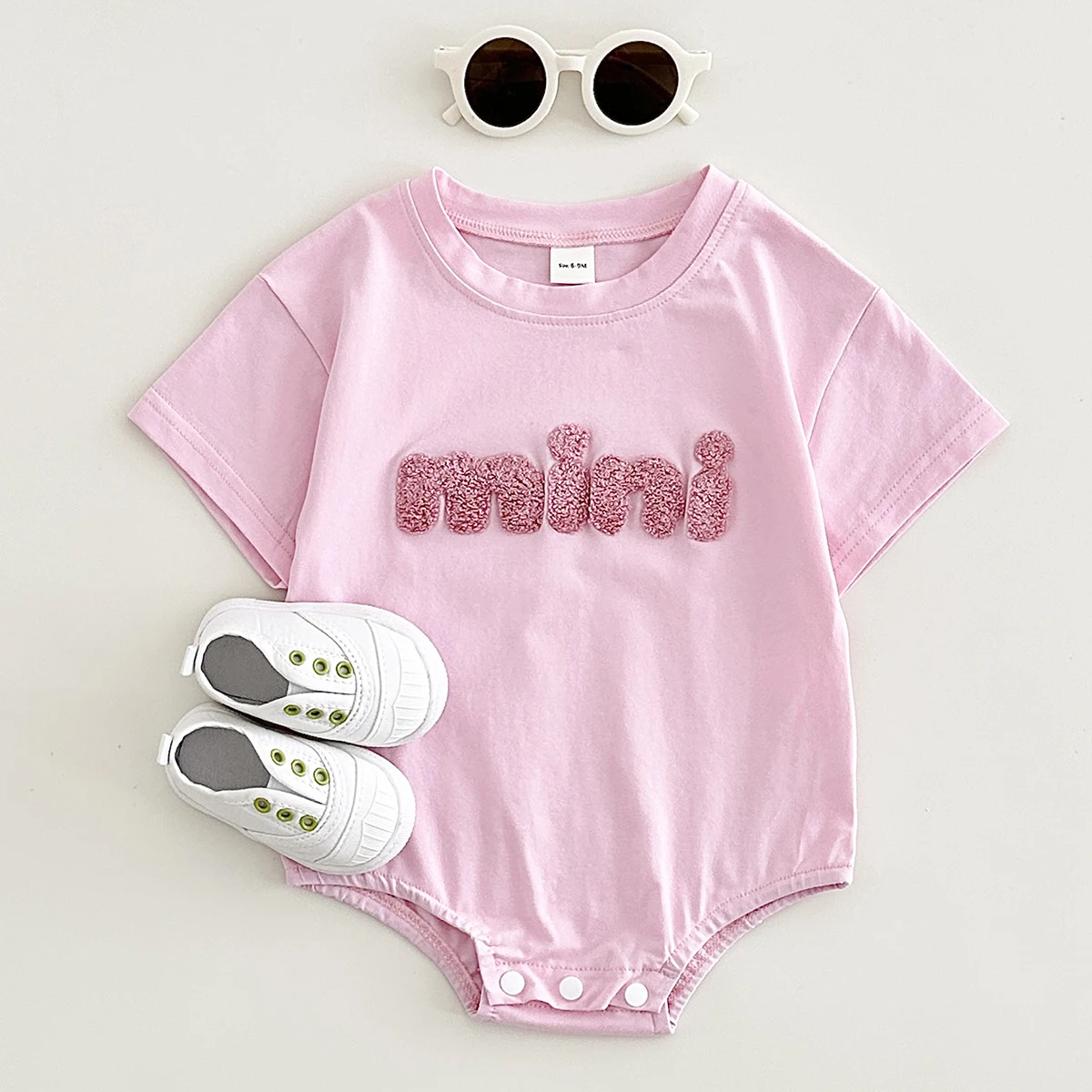 INS Body de verano para bebé, ropa para recién nacido, pelele triangular de algodón, letras de felpa, manga corta, 0 a 18 meses