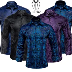 Hallo-Krawatte Seide Herren Shirts Woven Männlichen Outwear Lange Hülse Männer Shirt Slim Fit Floral Paisley Für Kleid Anzug business Formale Casual