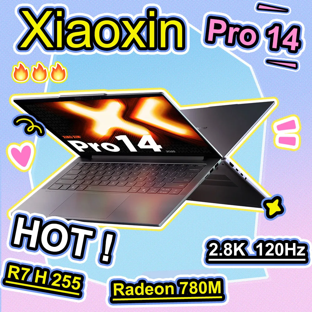 شاشة Lenovo Xiaoxin Pro 14 2025 R7 H 255/Radeon 780M 14 بوصة 2.8K OLED سعة 24 جيجابايت + 1 تيرابايت