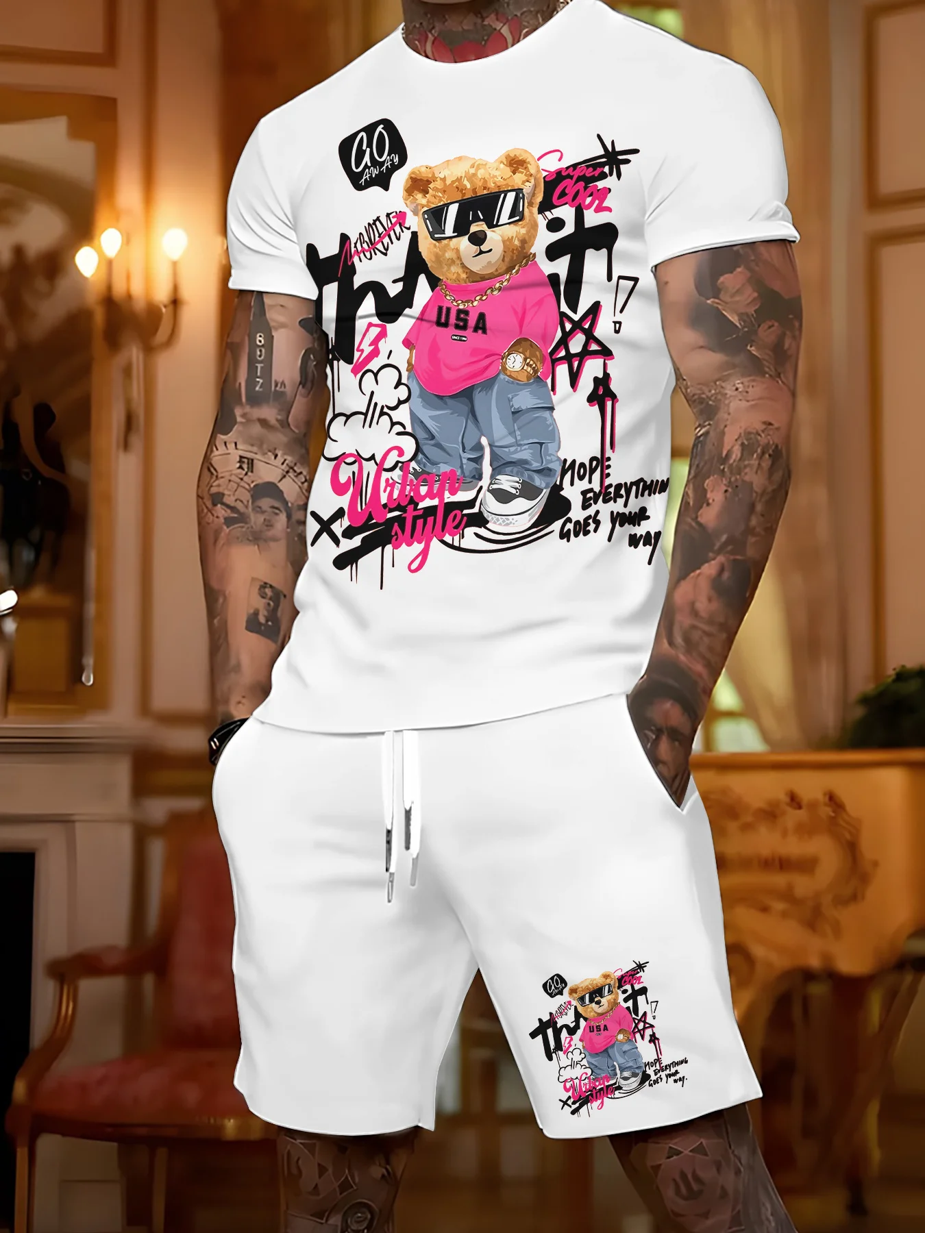 

2026 Summer New Men's Short-Sleeved Shorts Set - Street Casual Fashion Comfortable Soft Breathable 3D Pattern Printing