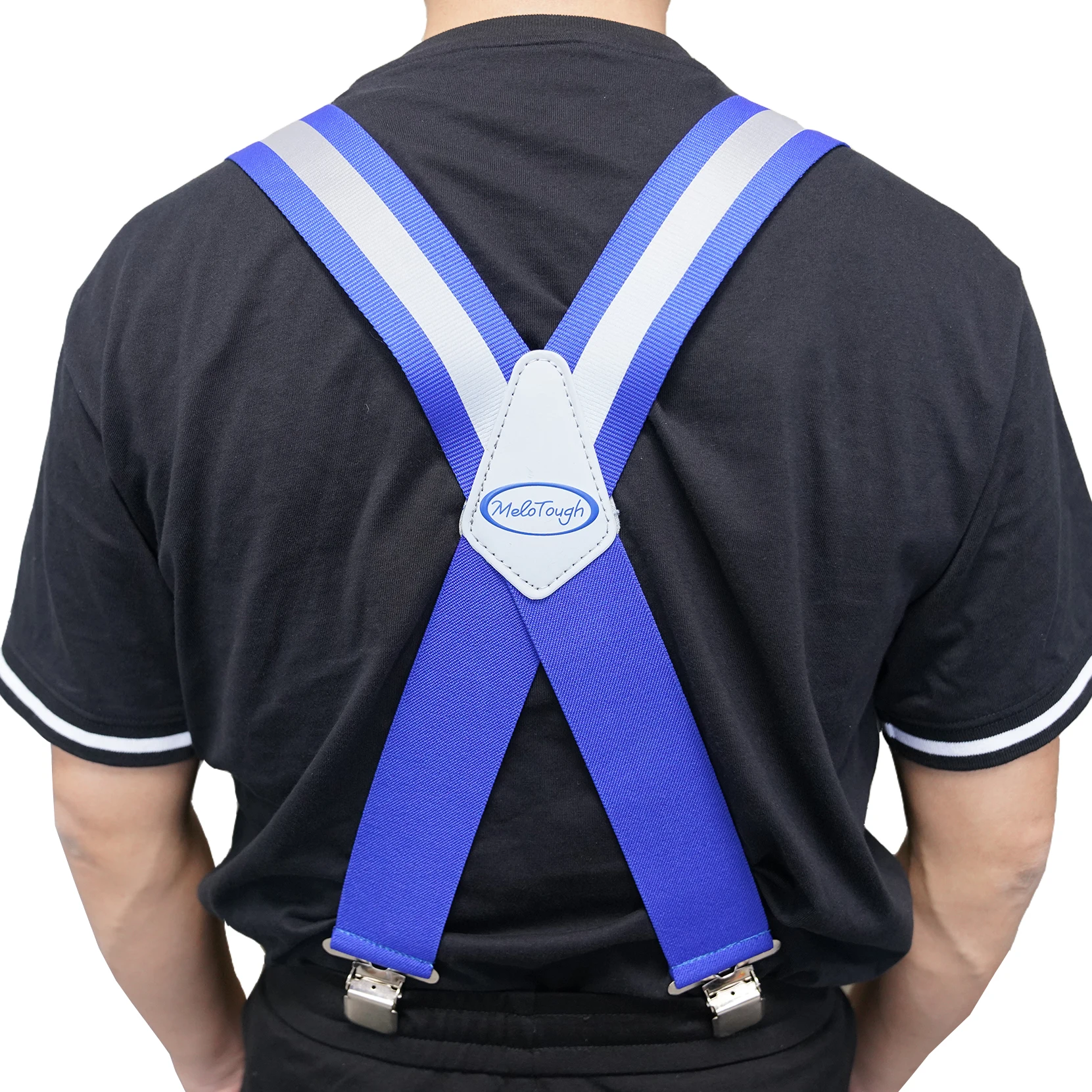 MeloTough Reflective Safety Suspenders Men's Adult X-type 4 Clips High Elastic Shoulder Brace Adjustable Heavy Duty Men Braces