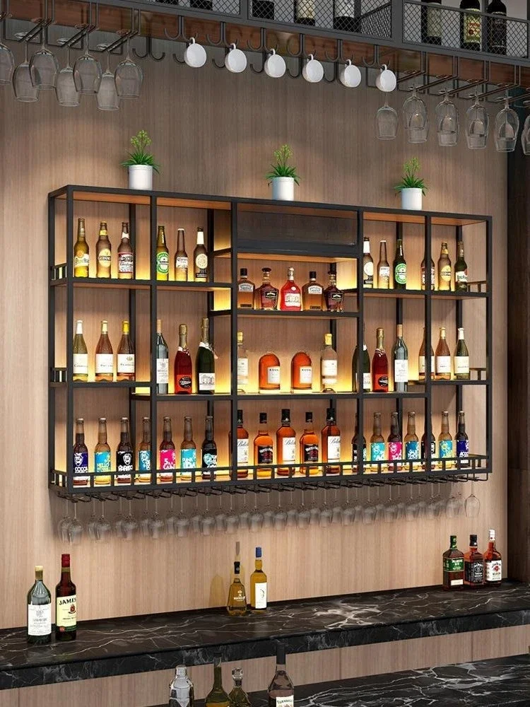 Bar simple wall mounted red wine rack with forged iron display rack