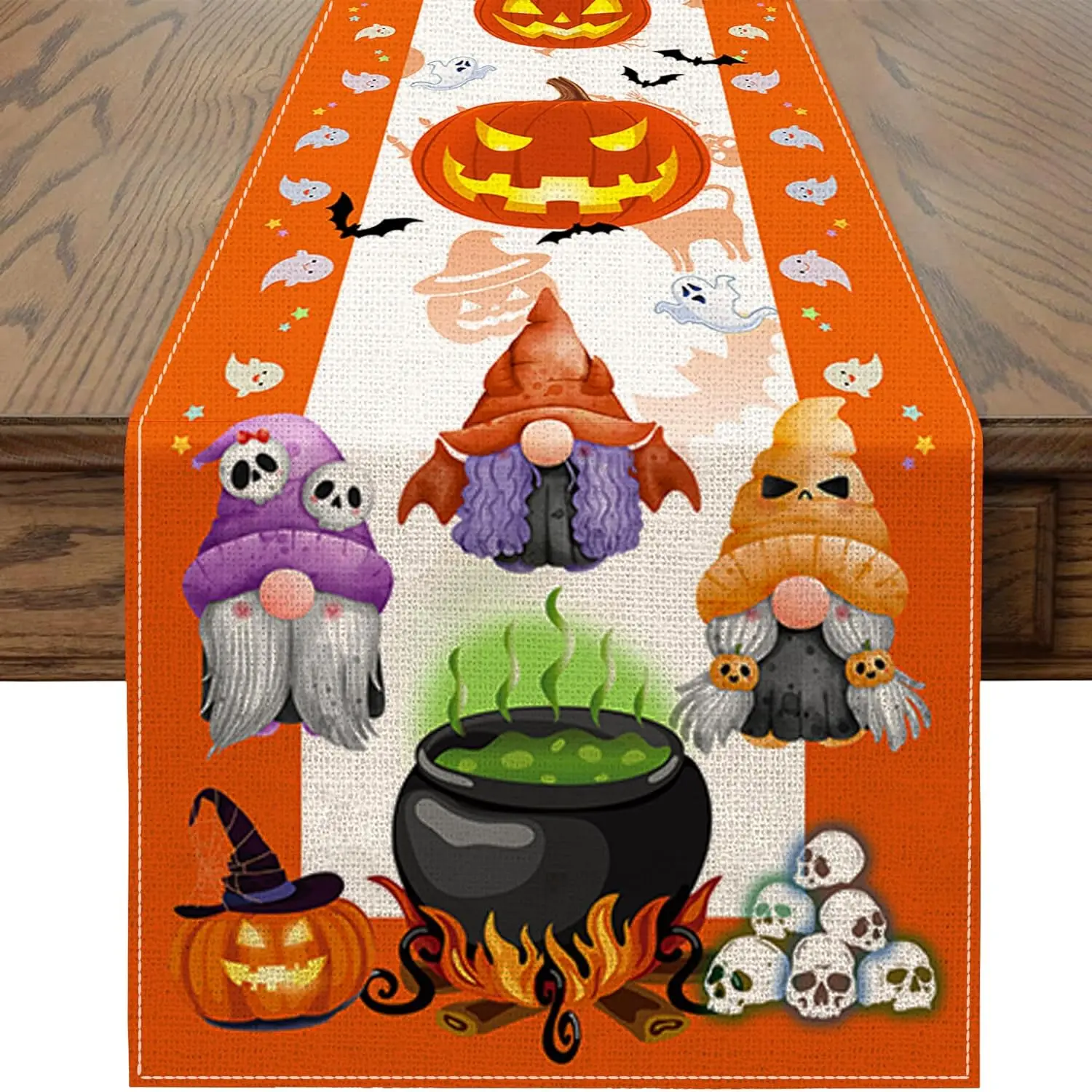 

Halloween Gnomes Pumpkins Linen Table Runners Holiday Party Decorations Durable Home Kitchen Dining Table Runners Decorations