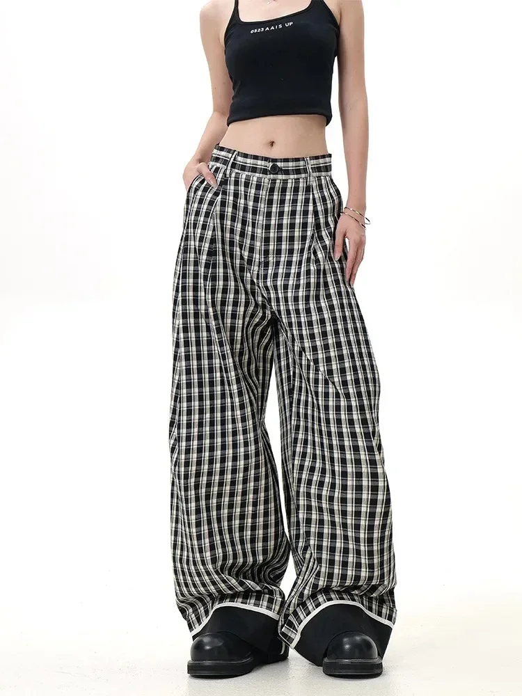 

HOUZHOU Vintage Baggy Woman Plaid Pants Y2k Korean Fashion Harajuku Streetwear Trousers Classic Japanese Casual Check Slacks