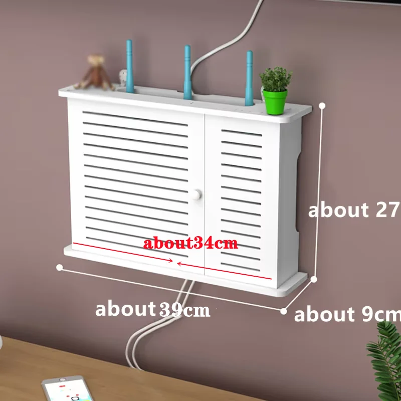 Wireless Wifi Router Shelf Storage Box Wall Hanging Wood-Plastic Organizer Box Cable Power Bracket Organizer Box DIY Home Decor