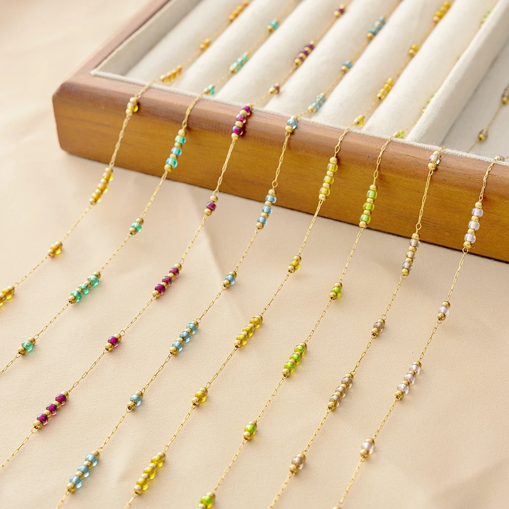 1 Meter Gemischte Farbige Perlen Schmuckkette Vergoldete Edelstahlkette Rosenkranz Perlenkette Großpackung Herstellungszubehör – Detail 3