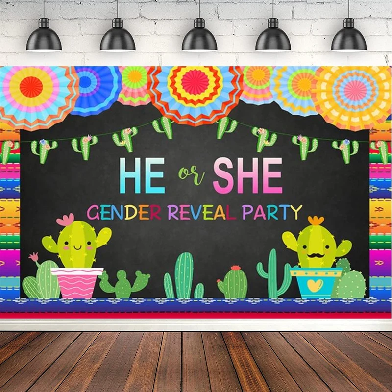 Gender Reveal Photography Backdrop Cactus Paper Flower Decoration Poster Boy Girl Child Portrait Photo Background Banner