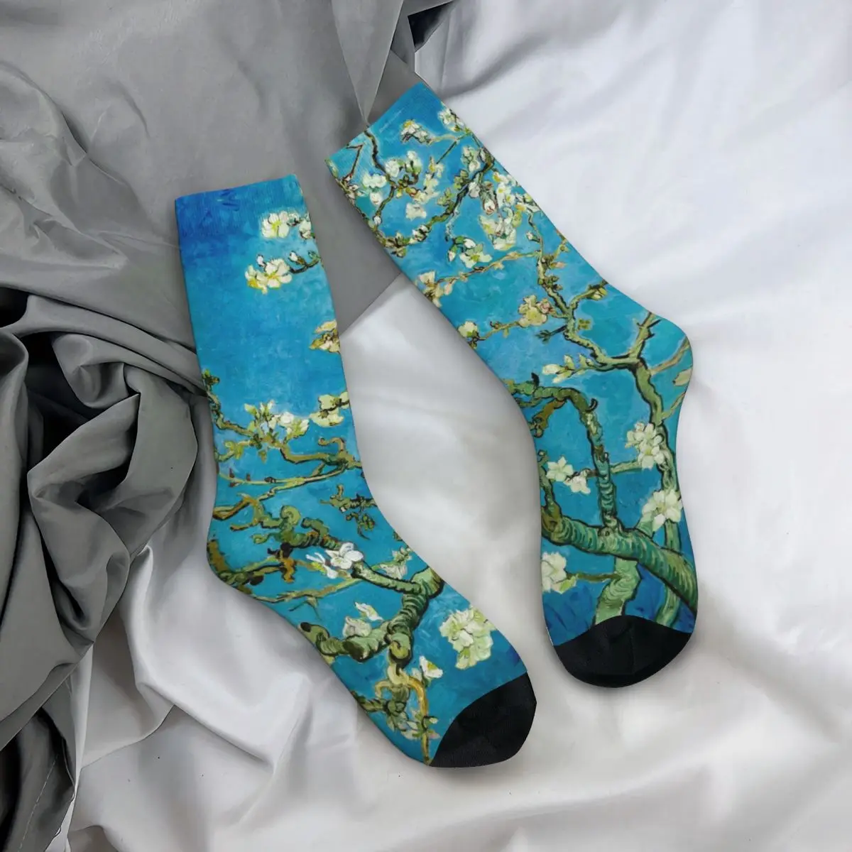 Unisex Men Socks Almond Blossom Vincent Van Gogh Stockings Autumn Fashion Quality Socks Custom Running Sports Anti Sweat Socks