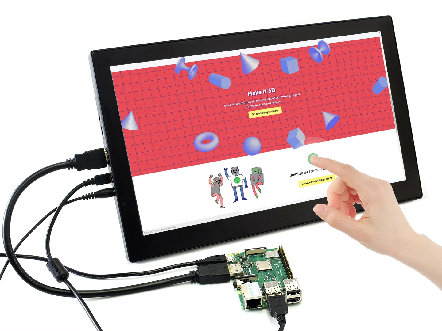 LCD HDMI de 13,3 polegadas (H) (com caixa) Versão V2, 1920 × 1080, HDMI, IPS, suporta todas as versões do Raspberry Pi/Jetson Nano/Console de jogos