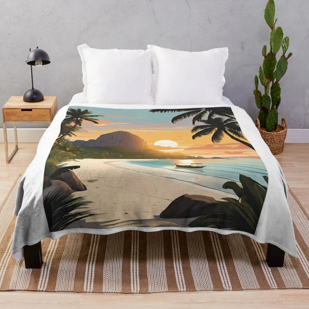 

Sunrise in La Digue Beautiful View Throw Blanket Decorative Sofas Bed Blankets