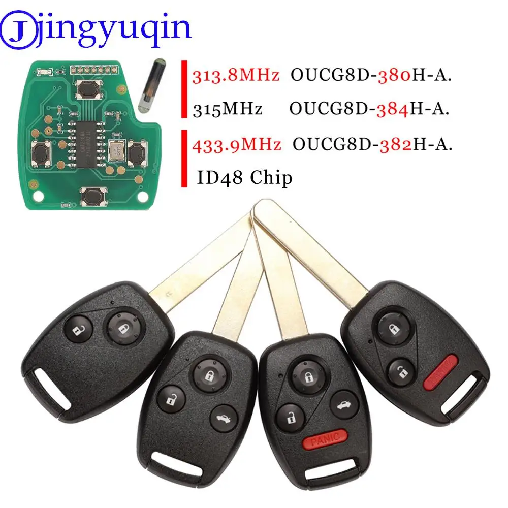 jingyuqin 2/3/4Button Remote Fob 313.8/315/433MHz ID48 Chip Car Key For Honda Accord CRV HRV Fit City Jazz Odyssey Shuttle Civic