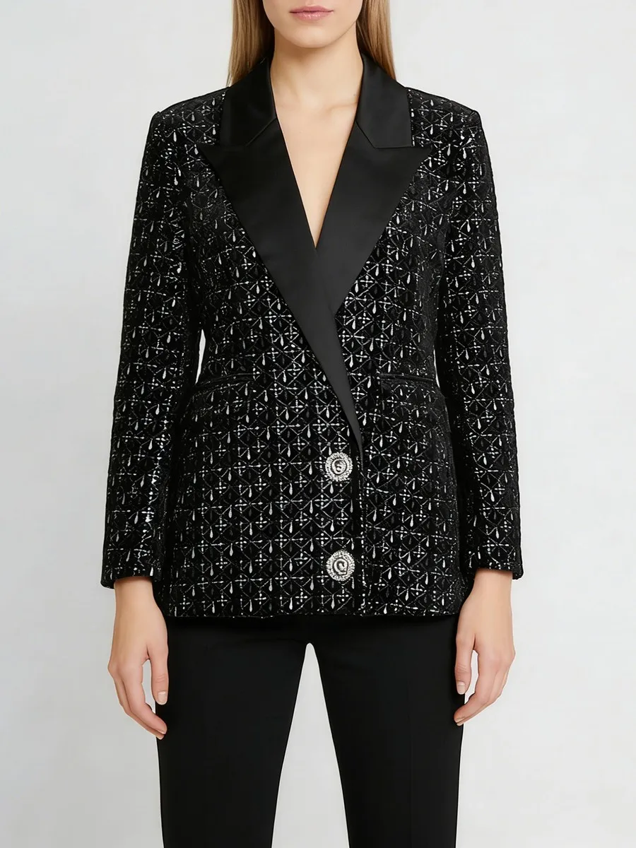 TWOTWINSTYLE solide épissé paillettes blazers luxueux pour les femmes revers manches longues Patchwork boutons élégant Blazer femme nouveau