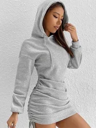 Women's Autumn Winter New Sexy Style Drawstring Design Hooded Bag Hip Long Sleeved Hooded Sweatshirt Skirt For Women
