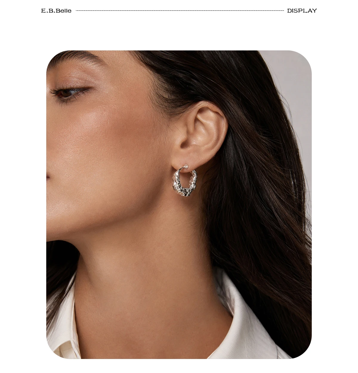 E.B.belle Minimalistische Creolen mit Hammer-Textur, hypoallergen, 18K vergoldeter Edelstahl, Damen-Modeschmuck – Detail 8