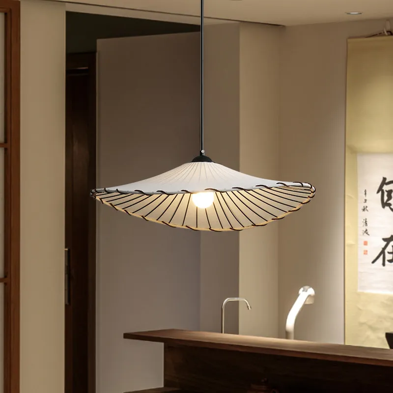 Restaurant pendant light cotton linen fabric Japanese style homestay bedroom retro tea room straw hat light