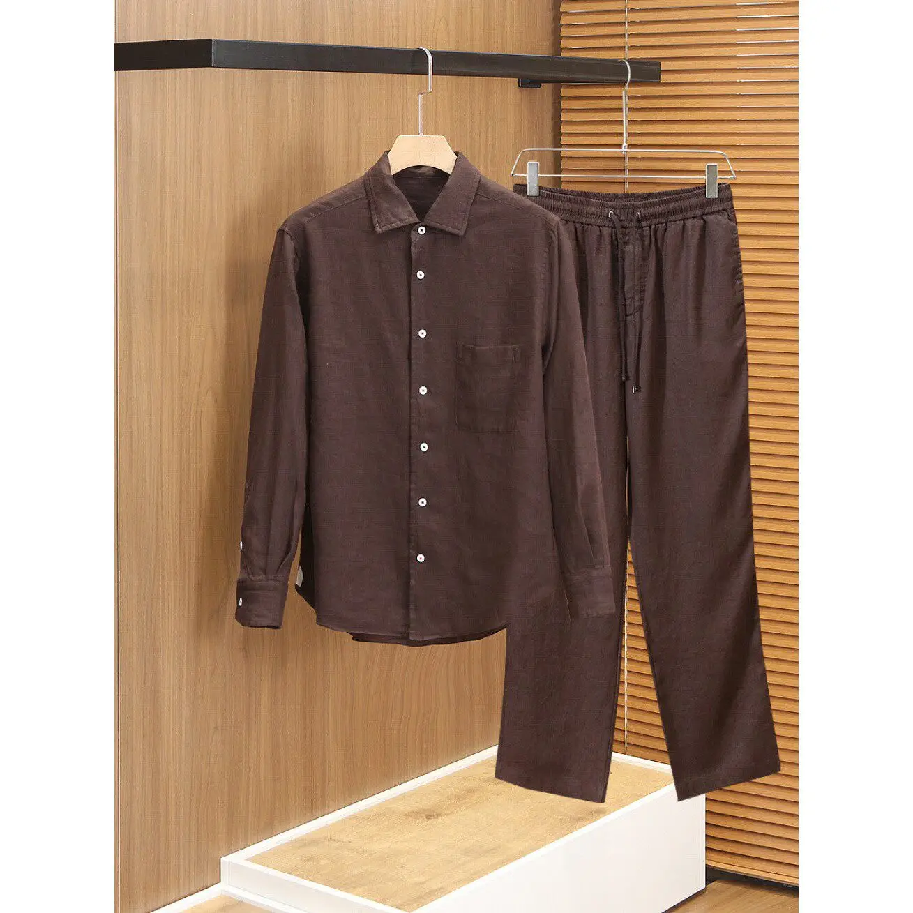 

Italian LP Solid Color Linen Shirt Casual Pants Breathable Men's Suit