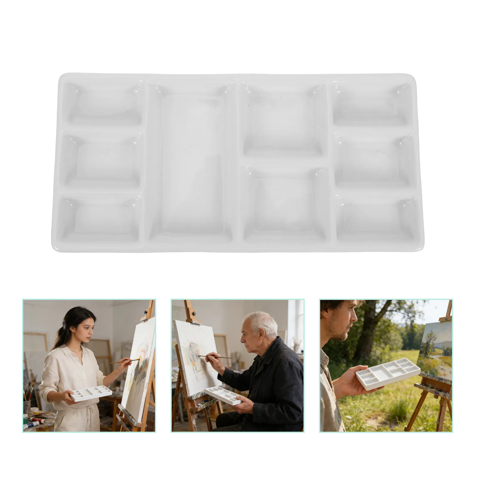White Rectangular Ceramic Paint Tray Color Mixer Plate for Oil Watercolor Acrylics Artists Students Crafters DIY Painting