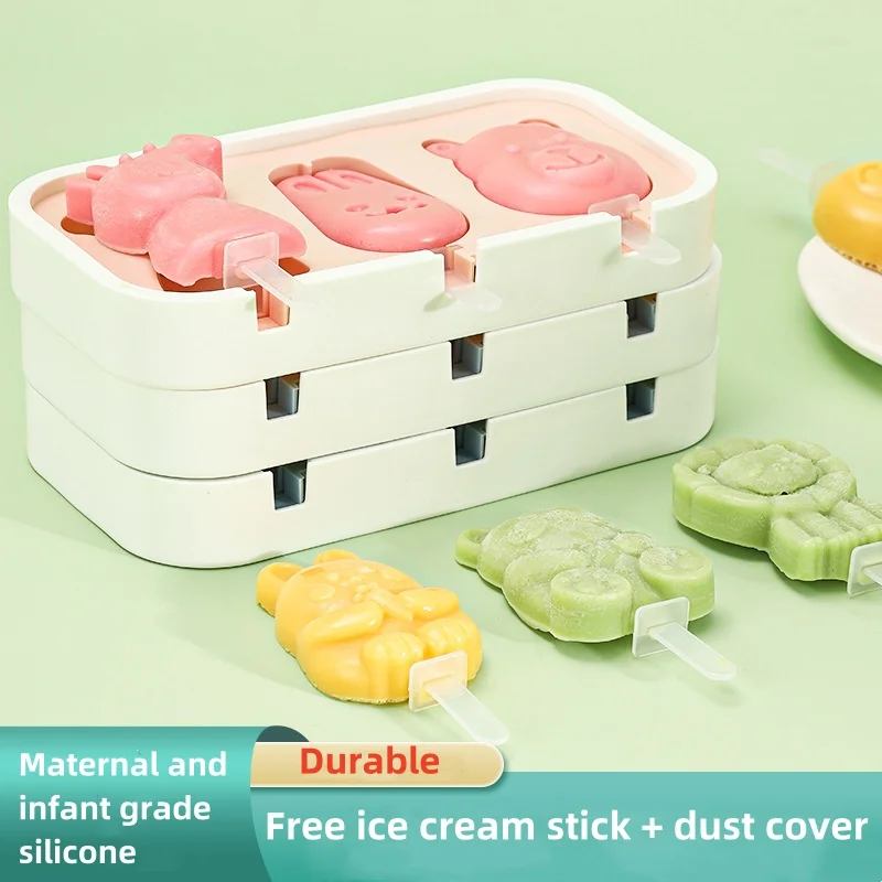 

Home Safe 3 Compartment Silicone Ice Mold Ice Cubes with Dust Cover Make Stackable Ice Cube Tray Form Kitchen Ice Cream Tool Ice