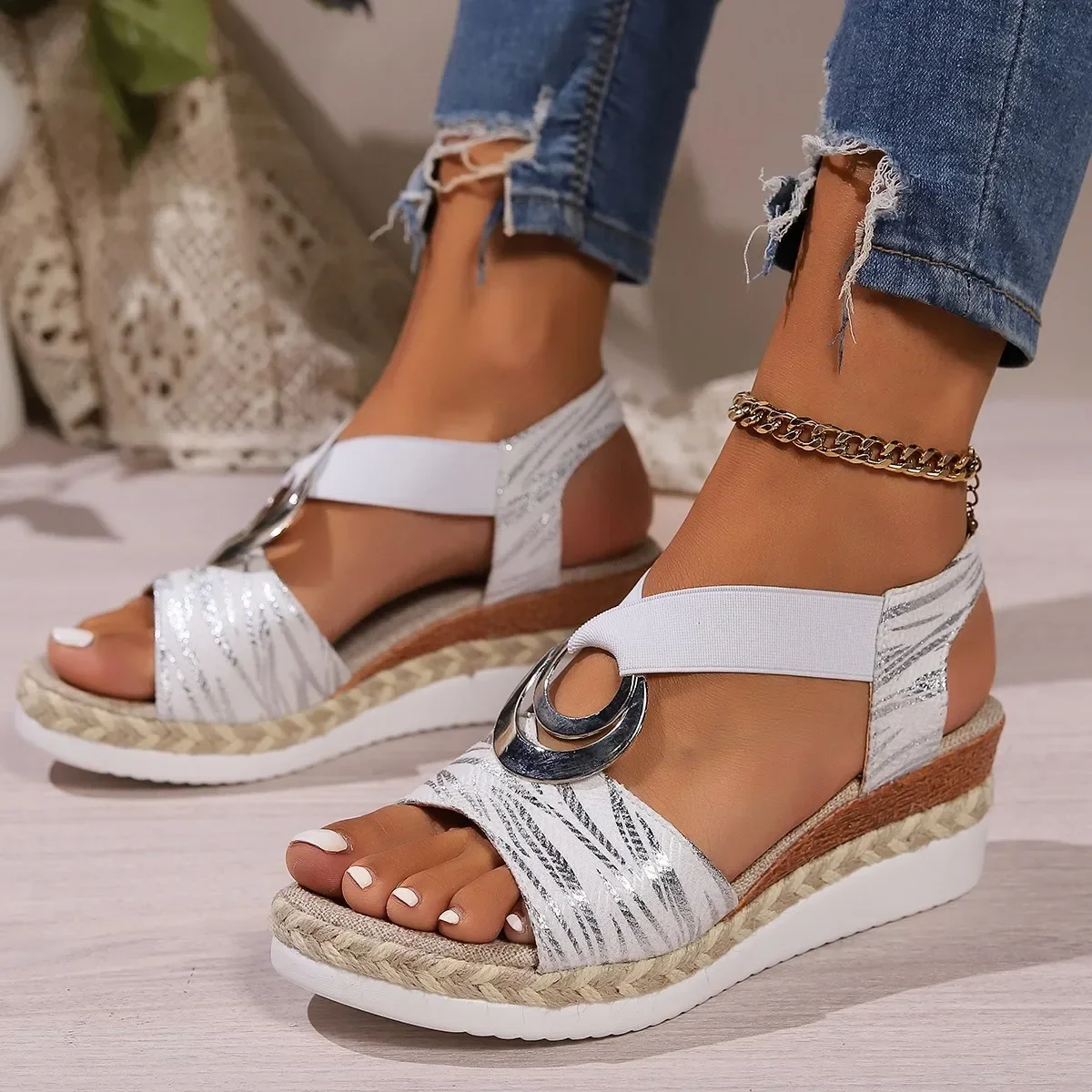 Women's Wedges Sandals 2024 Summer Snake Print Platform Sandals Gladiator Shoes Woman Comfort Casual Med High Heels Sandals