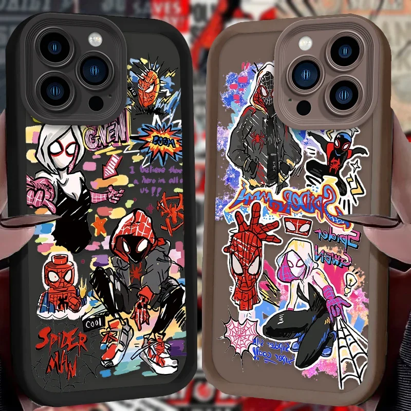 Silicone Protective Phone Case For iPhone 16 15 14 13 12 11 Pro Max X XS X S Max XR SE 2020 7 8 Plus Marvel Spider Man Graffiti