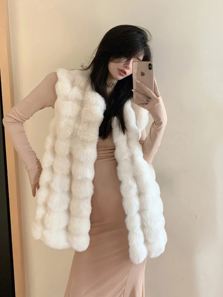 

Свободный жилет из искусственного меха, женский осенне-зимний повседневный уличный жилет без рукавов с волосатой уличной одеждой Y2K, мешковатые женские однотонные пальто в стиле Харадзюку