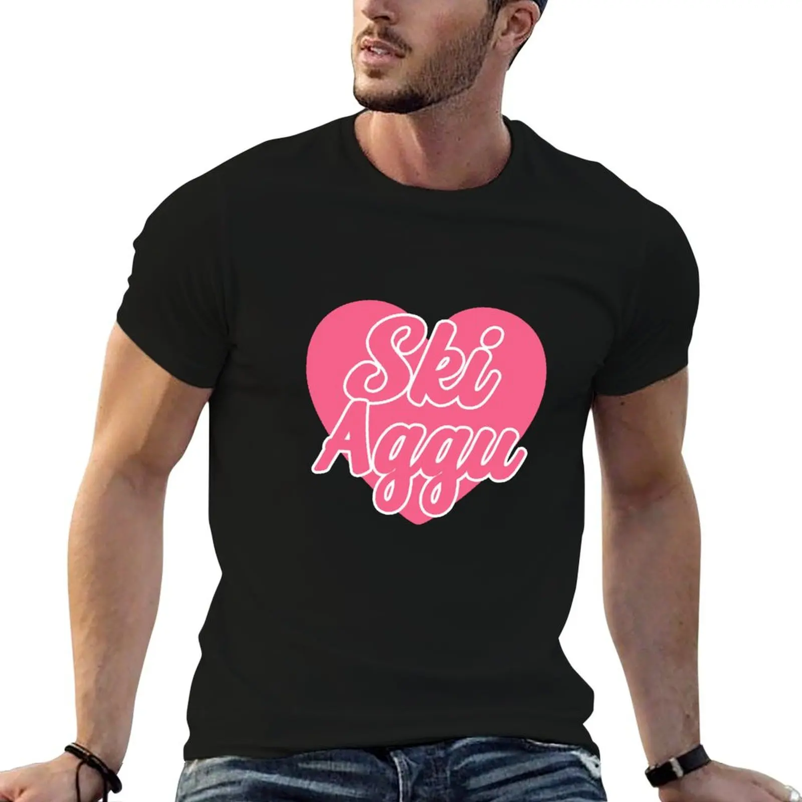 

Ski aggu heart T-Shirt quick-drying summer tops plain t shirts men