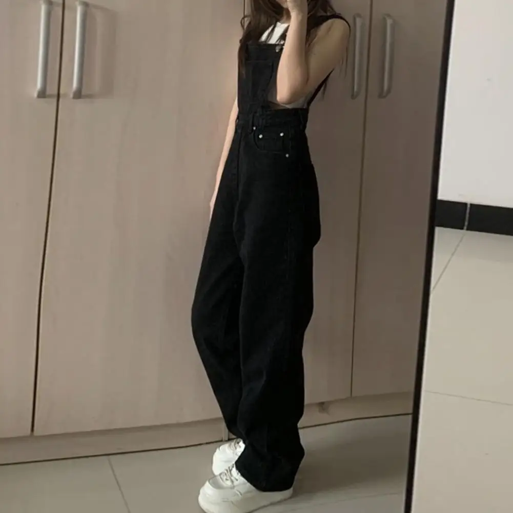 

Women Jumpsuit Loose Vintage Sleeveless Jumpsuit High Waist Preppy Style Straight Wide Leg Streetwear Overalls