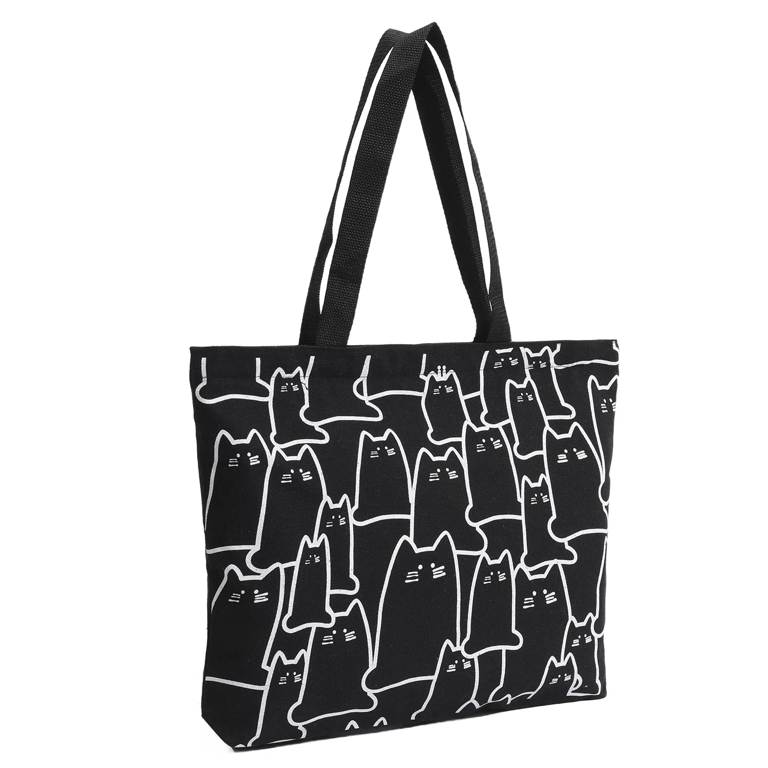 Leinwand-Handtasche für Frauen, 2023, modisch, niedliche Katze, Messenger-Taschen mit Reißverschluss, Designer-Tasche, Damen-Cartoon-Schulter-Shopper-Taschen – Detail 3