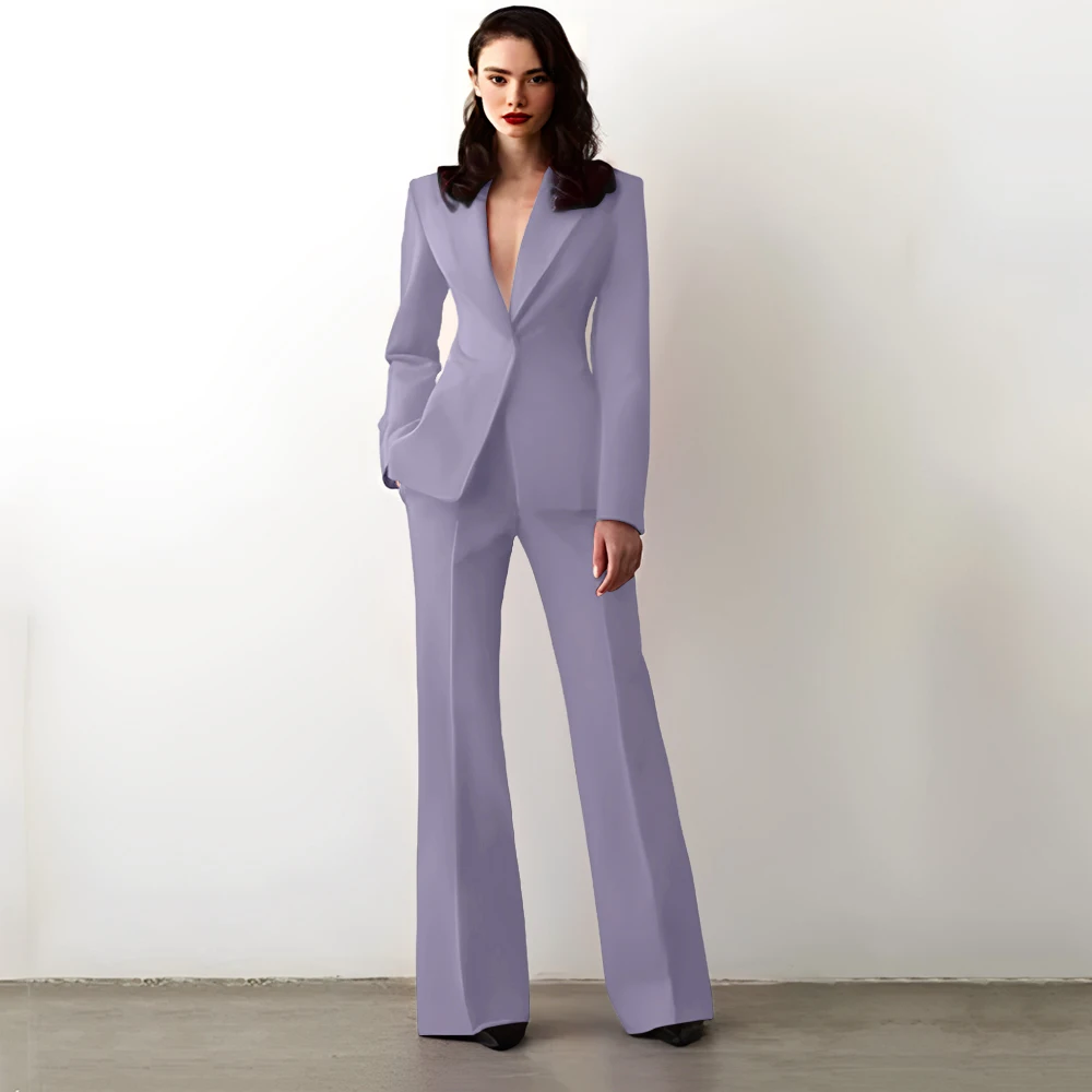 Ensemble blazer et pantalon à boutonnage simple pour femmes, veste à revers cranté, coupe couvertes, vêtements formels pour femmes, bureau, luxe, rouge imbibé, 2 pièces