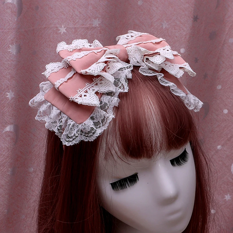 Sweet Lolita Lace Bowknot Headband Three Layer Ruffled Hair Hoop Headdress Maid Anime Cosplay Party Headwear Hair Accessories