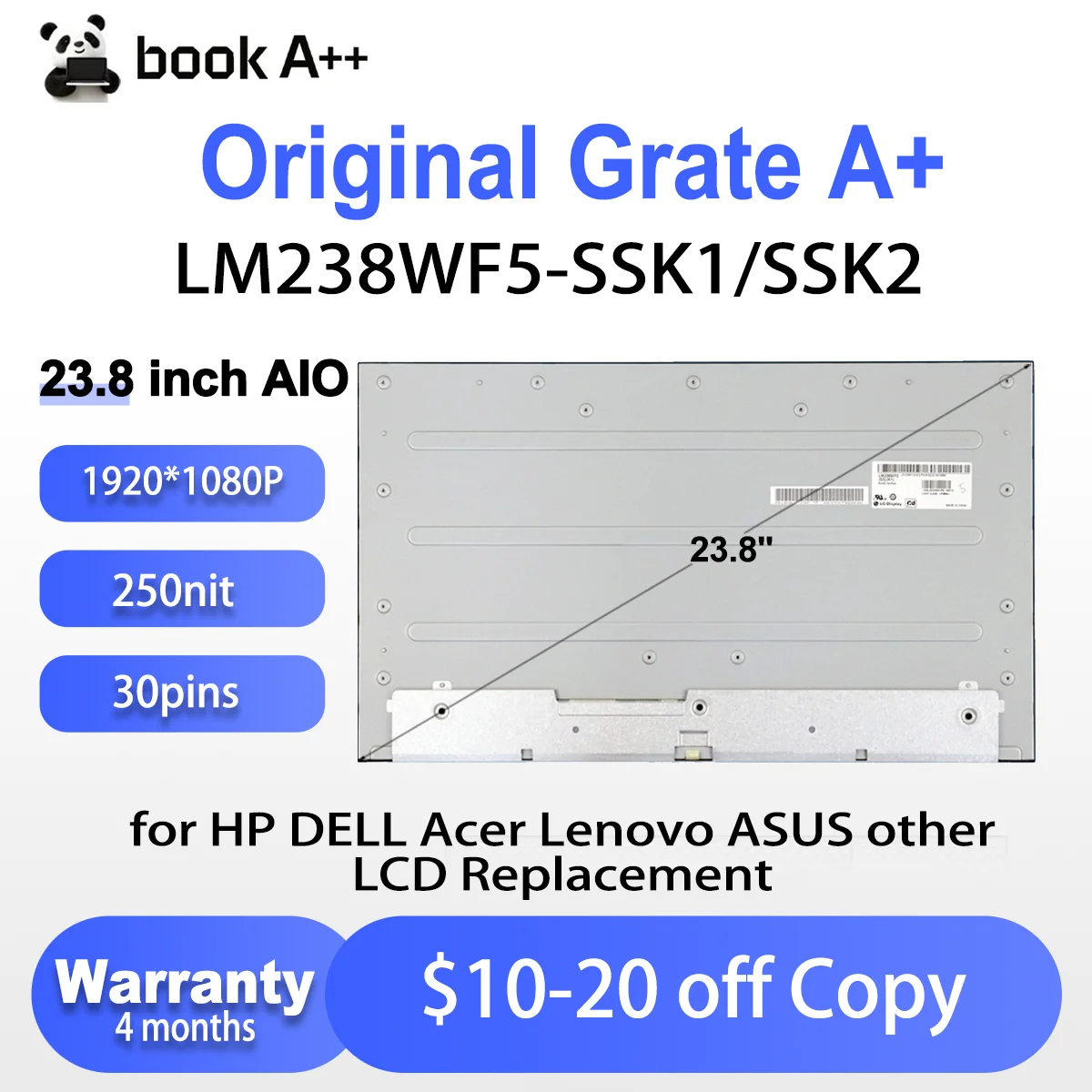 

New Original 23.8″ LM238WF5-SSK1 LM238WF5 SSK1 LM238WF5-SSK2 LM238WF5 SSK2 FHD LCD Screen Touch Panel Display