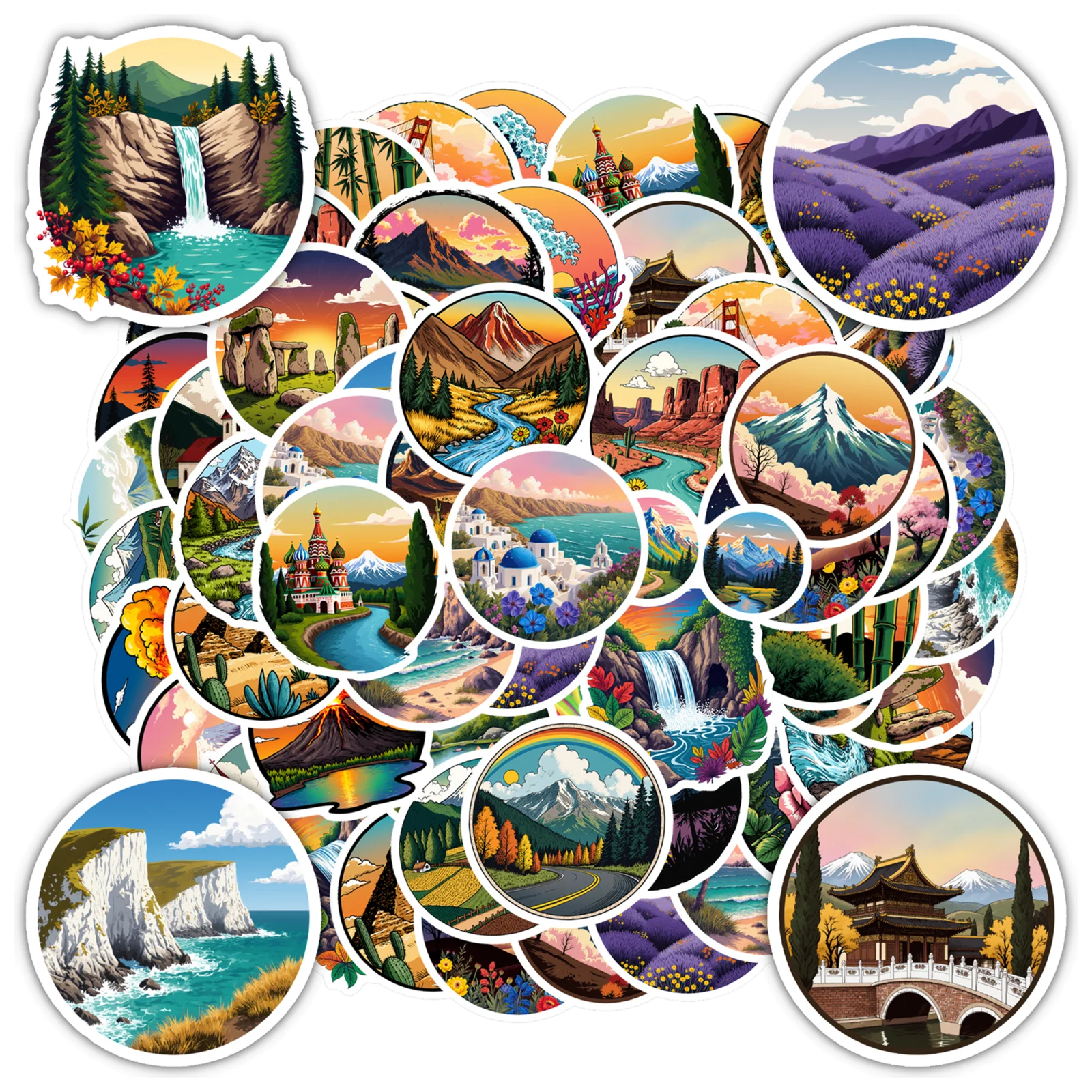 Autocollants paysagers colorés, 35 à 50 pièces, autocollants de paysage sauvage et tranquille, pour téléphone, ordinateur portable, Scrapbook, vélo, DIY