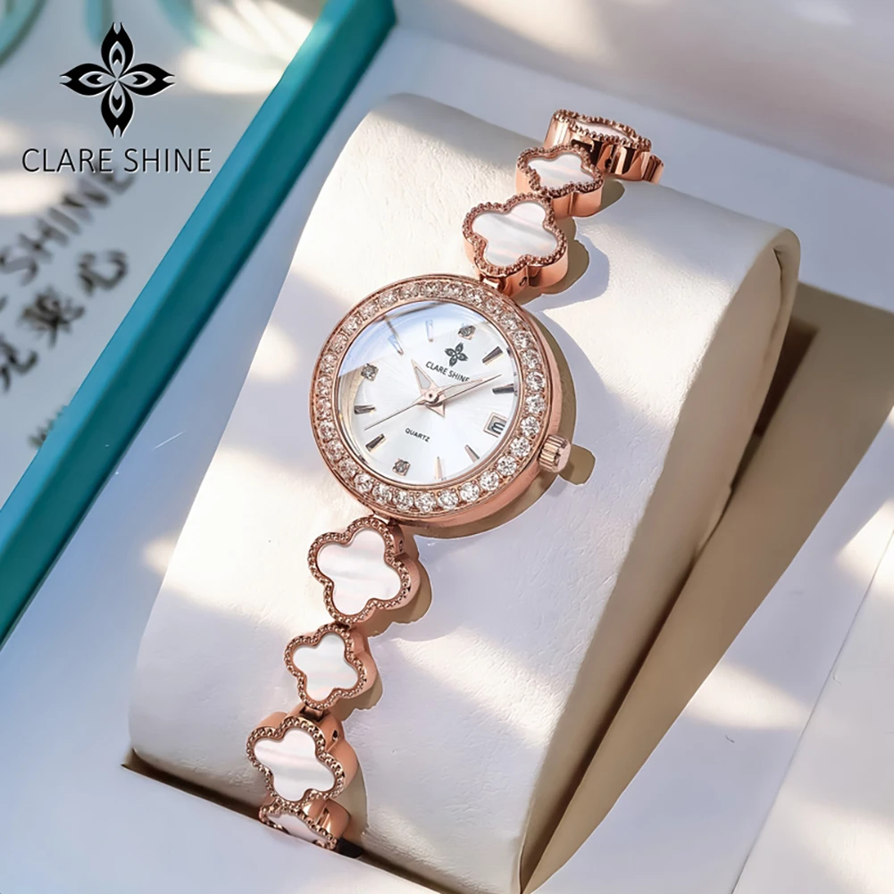 CLARE SHINE Bracelet Wristwatch for Woman Elegant Luxury Diamond Bezel Waterproof Original Quartz Women's Watches Gift Box 7701