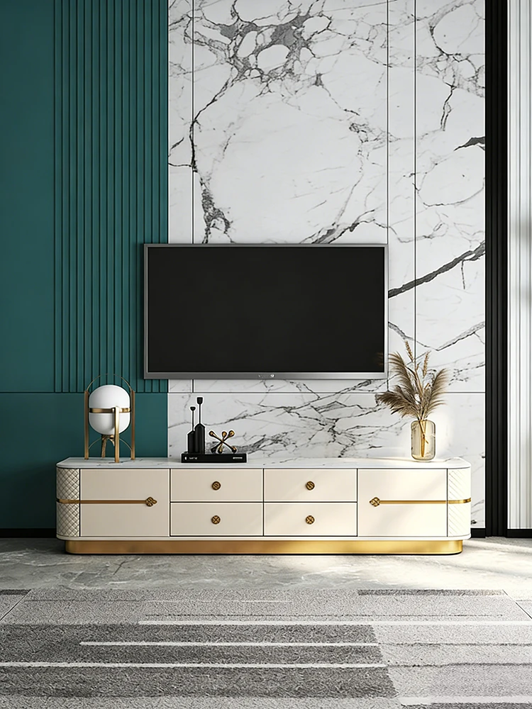 

New Italian light luxury marble coffee table TV cabinet set Modern simple home furniture Living room storage
