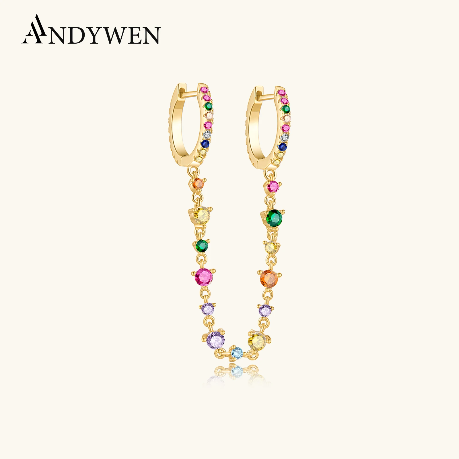 

ANDYWEN 925 пробы Серебряная прозрачная циркониевая цепочка Huggies 2020, кольца с двумя кольцами, безопасные круглые ювелирные изделия в стиле рок-панк, европейские украшения