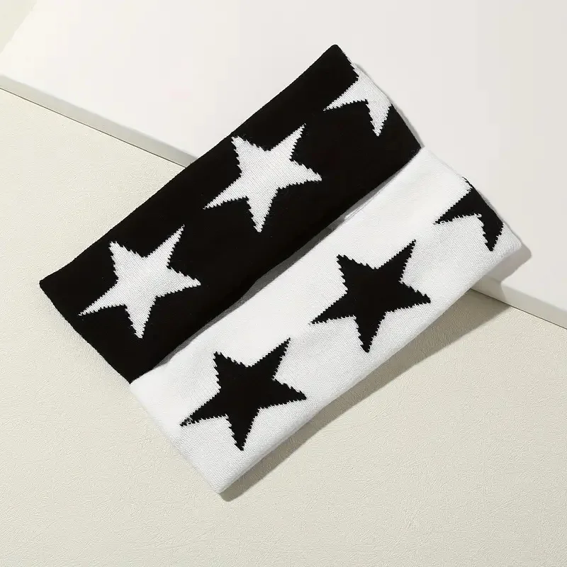 Five-Pointed Star Knitted Wide Headband: Trendy Hip-Hop and Sports-Style Headwear for Men and Women