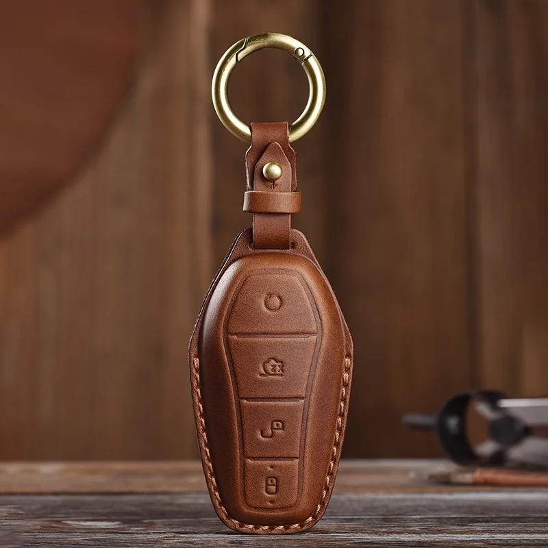 Genuine Leather Protector Fo BYD Atto 3 Song PRO Lied Han EV Max Yuan Plus Tang DM Qin Plus Key Case Cover Fob