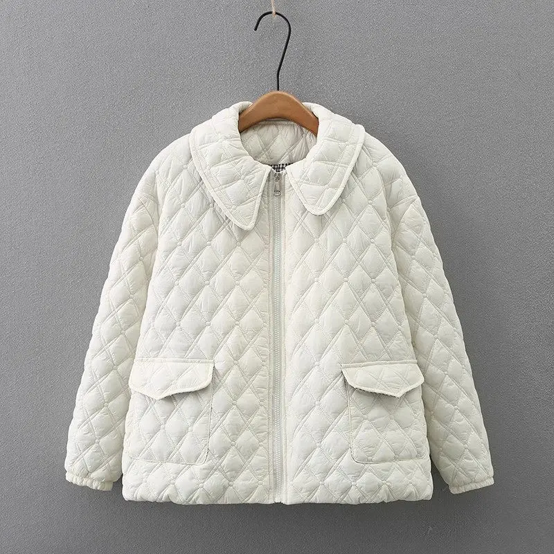 Women's Diamond Checker Quilted Jacket Warm Cotton Coat Large Size Lapel Zipper Winter Clothing Korean Version New Outwear Z3229