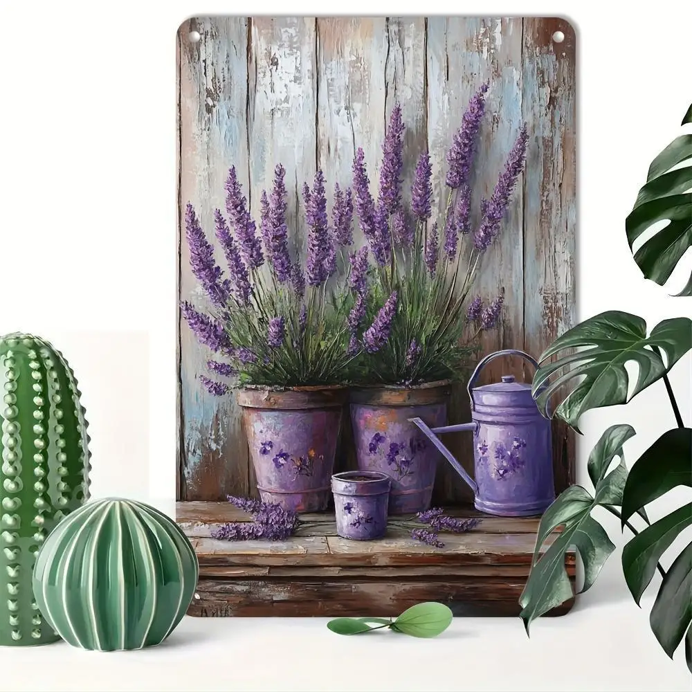 Lavender Planter โลหะเหล็ก Wall Decor สําหรับ Home Bar ร้านกาแฟกันน้ําและ Pre-Punched Vintage Botanical Arrangement 8X12 นิ้ว