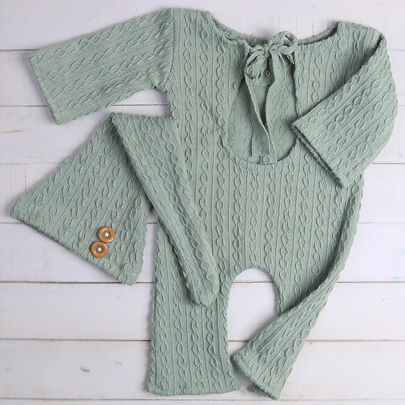 Newborn Boy Photo Props Knitting Clothes Baby Boy Jumpsuit Knot Hat Set Infants Photo Shooting Bodysuit Beanies