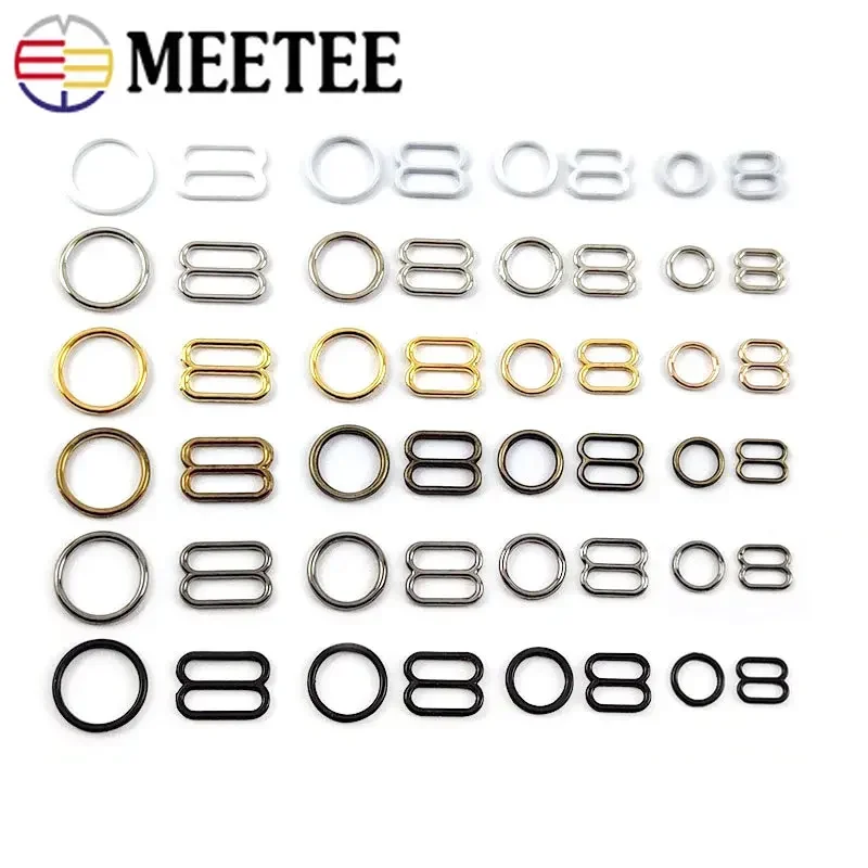 50Set 6-20mm Bra Bikini Buckle Metal Strap Buckles Underwear Sliders O D Rings Clasp Clothes Buttons Hook DIY Sewing Accessories