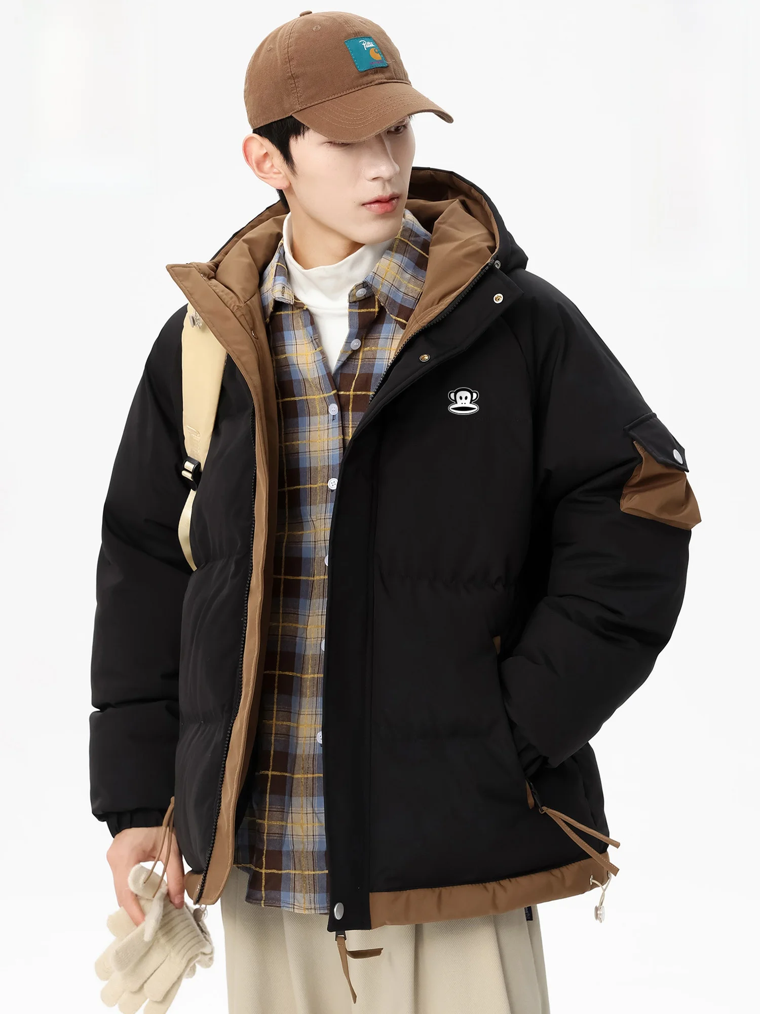 

PaulFrank Winter Thiened Hooded Cotton Jaet Men's Casual Warm Coat Youth ular Polyester Fiber Long Sve Zipper Closure