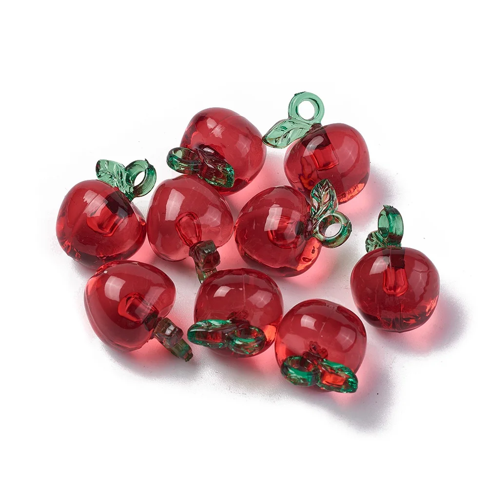 50pcs Red Apple Korea Acrylic Pendant 3D Little Fruit Charms Dangle Earring Necklace Cute Jewelry Making Supplies 19.8x15.5x14mm