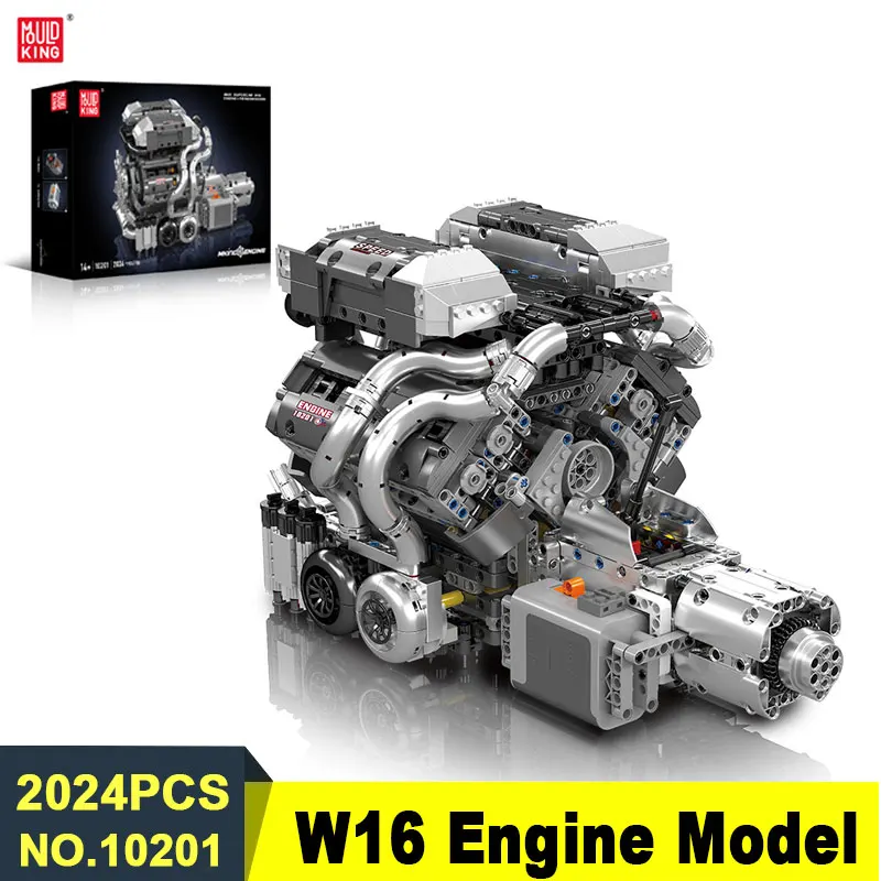 MOLD KING 10201 BUG W16 Kit motore supercar 2024PCS Modello MOC con cambio motore per adulti STEM Education