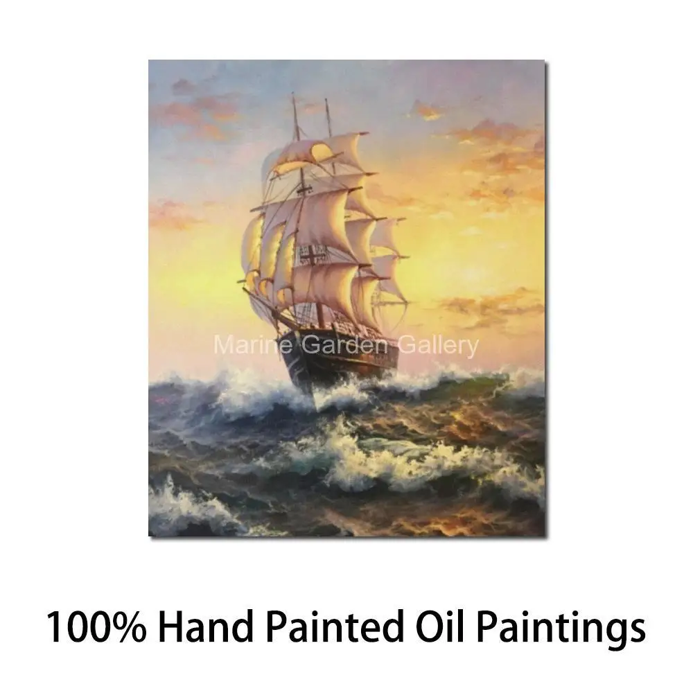 Sailing Boat Modern Canvas Art Handmade Ship Painting Seascape Abstract Artwork Living Room Hallway Home Decor Large Textured