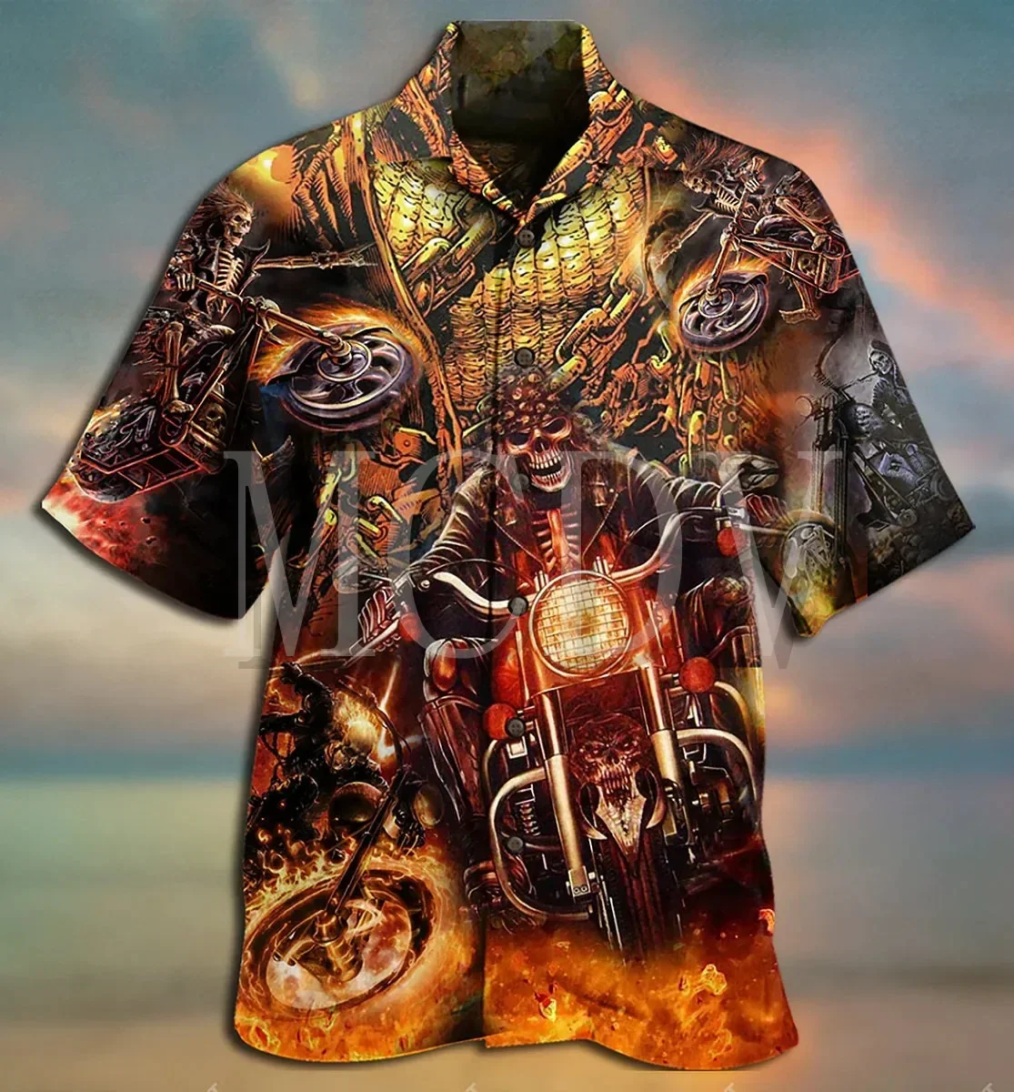 

Skull Motorcycle Racing Fast Fire Hawaiian Shirt Women's For Men Short Sleeve Shirts Summer tops