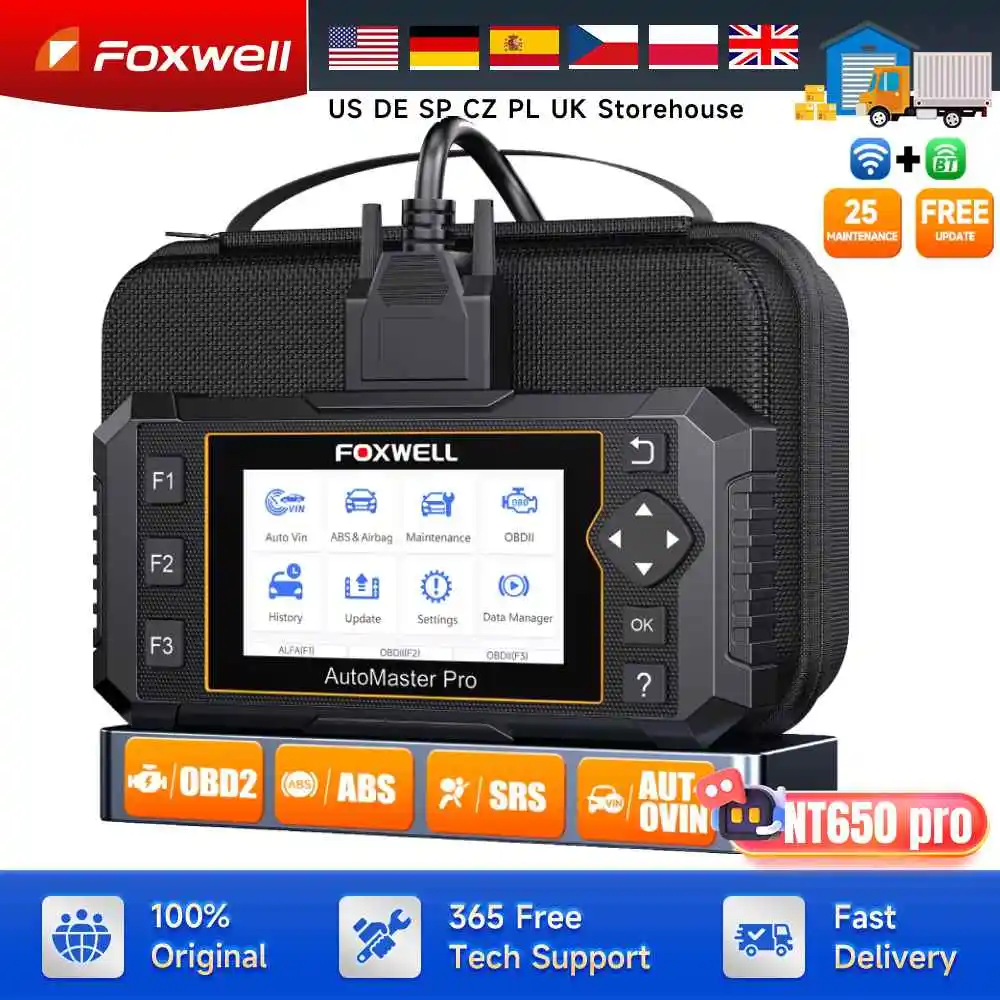 FOXWELL NT650 Pro Wireless OBD2 Automotive Scanner SAS A/F OIL EPB BRT TPS 26+ Reset Bidirectional Auto Car Diagnostic Tool