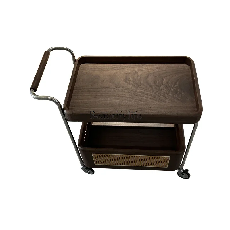 

LJY-*Movable small coffee table, black walnut storage trolley, living room sofa, ancient style