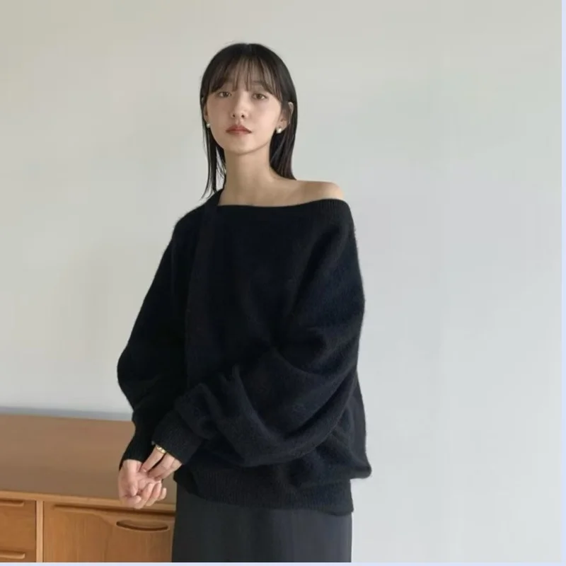 24 Autumn New Off Shoulder Cashmere Sweater Japanese Sexy Design Sweater