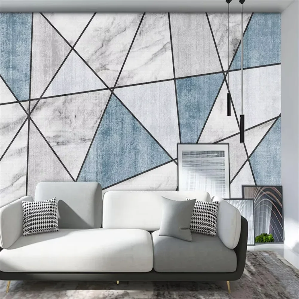 Custom Geometric abstract blue marble wallpaper for wall decoration living room background bathroom wall art decor home mural